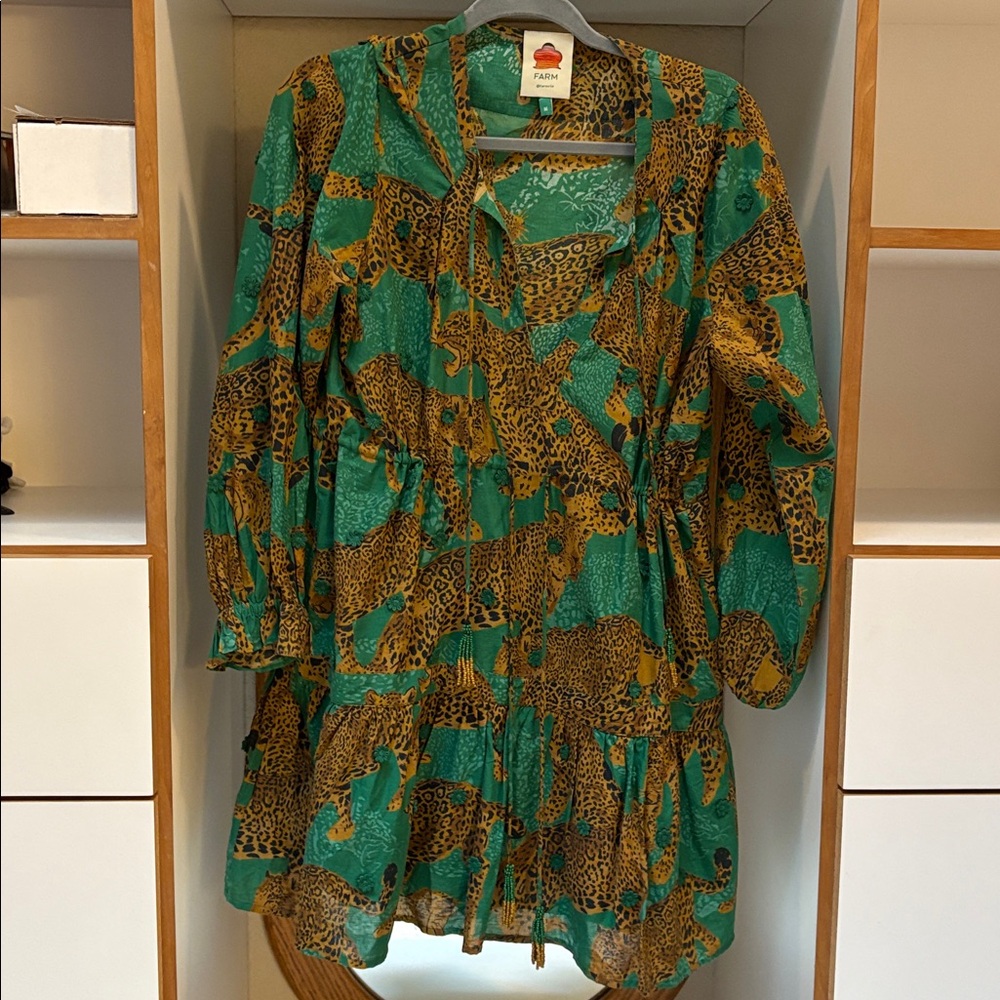 Farm Rio animal print green dress